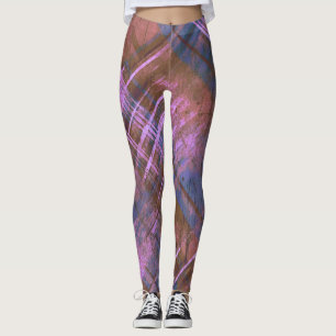 Stylish Distressed Plaid Check Pink, Blue, Brown Leggings