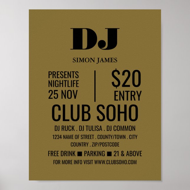 Stylish DJ, Club Event Advertising Poster (Front)