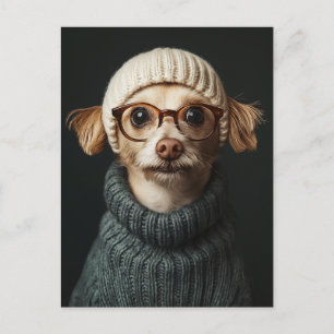 Stylish Dog in Cozy Outfit Postcard