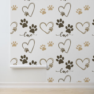 Stylish DOG PAW PRINTS and LOVE HEARTS Wallpaper Wallpaper