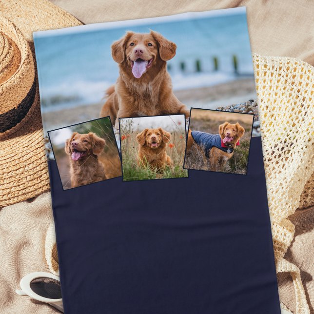 Stylish DOG Personalized Pet 4 Photo Collage Beach Towel (Creator Uploaded)