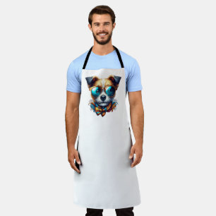 Stylish Dog With Glasses Colorful Modern Pet Art Apron