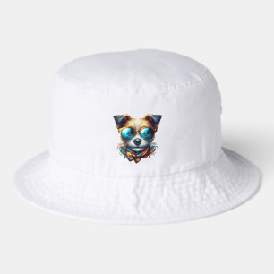 Stylish Dog With Glasses Colorful Modern Pet Art Bucket Hat