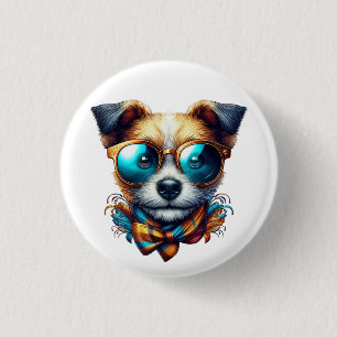 Stylish Dog With Glasses Colorful Modern Pet Art Button