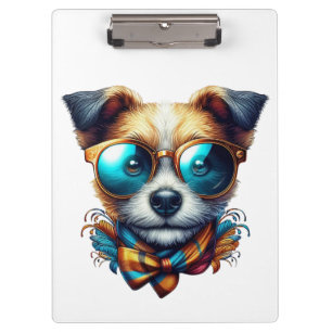 Stylish Dog With Glasses Colorful Modern Pet Art Clipboard