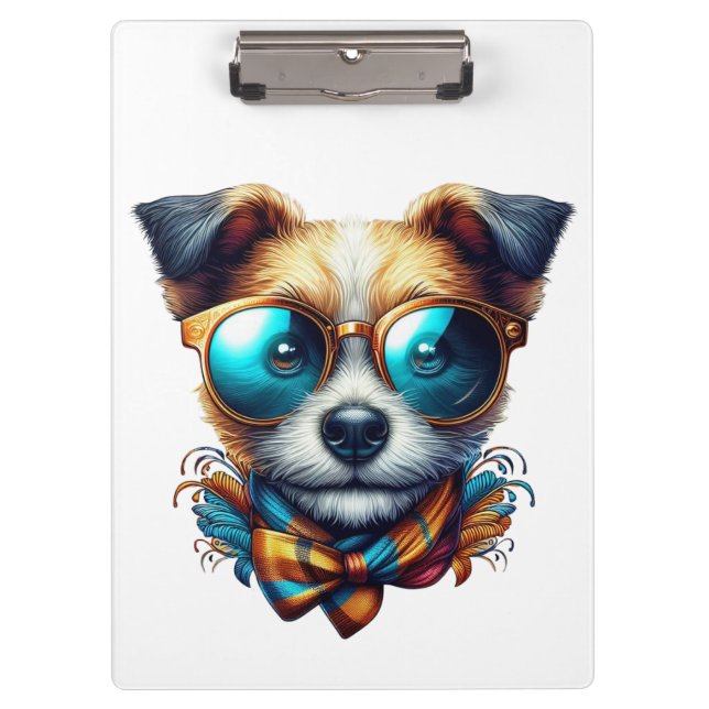 Stylish Dog With Glasses Colorful Modern Pet Art Clipboard (Front)