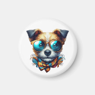 Stylish Dog With Glasses Colorful Modern Pet Art Magnet