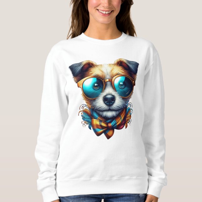 Stylish Dog With Glasses Colorful Modern Pet Art Sweatshirt (Front)