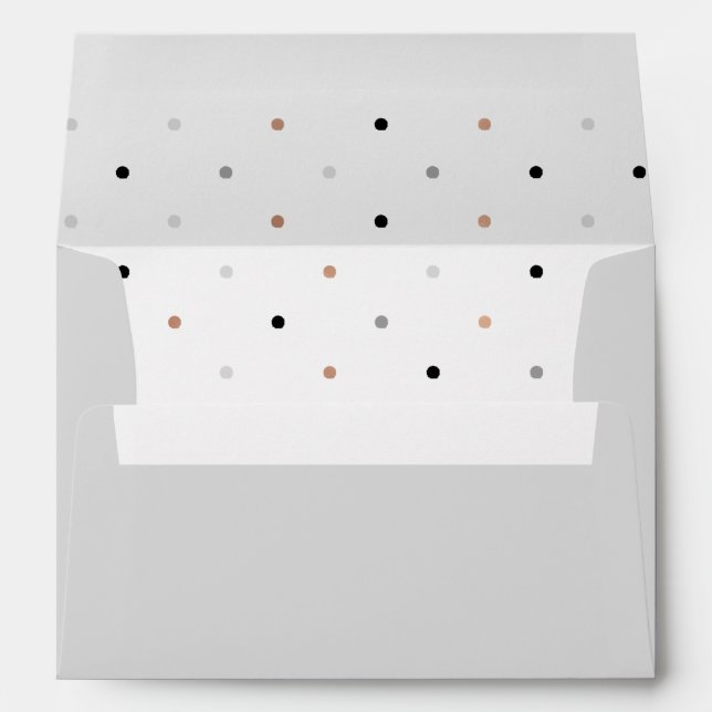 Stylish Dots | Gray with Faux Rose Gold and Black Envelope (Back (Bottom))