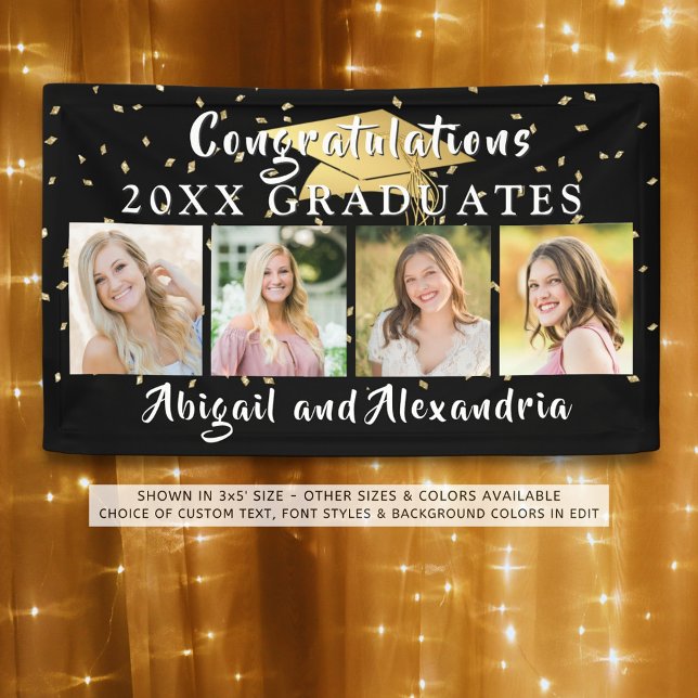 Stylish Double Graduation Congrats Grad 4 Photo Banner (Creator Uploaded)