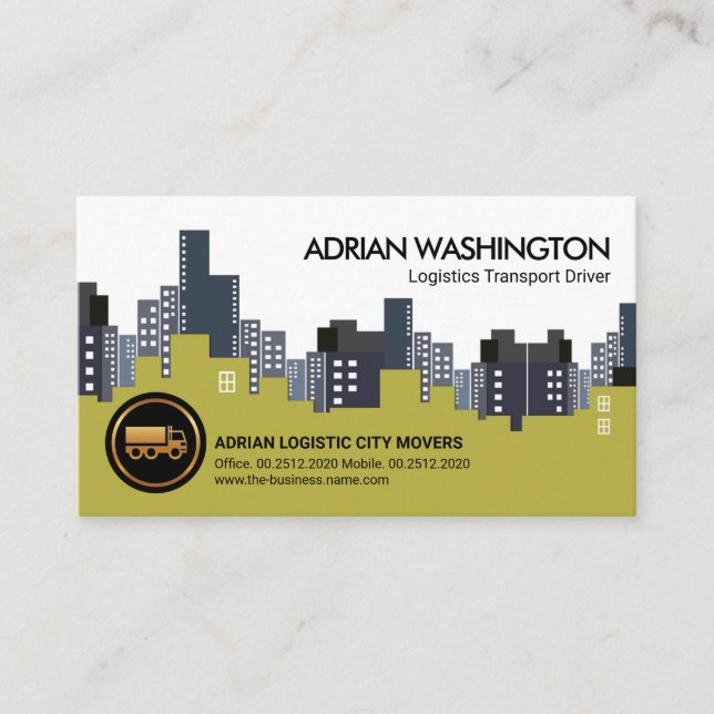 Stylish Downtown City Skyline Logistic Transport Business Card (Front)