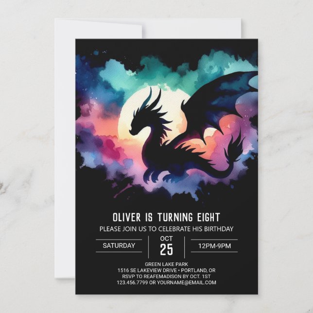 Stylish Dragon Birthday Customizable Invitation (Front)