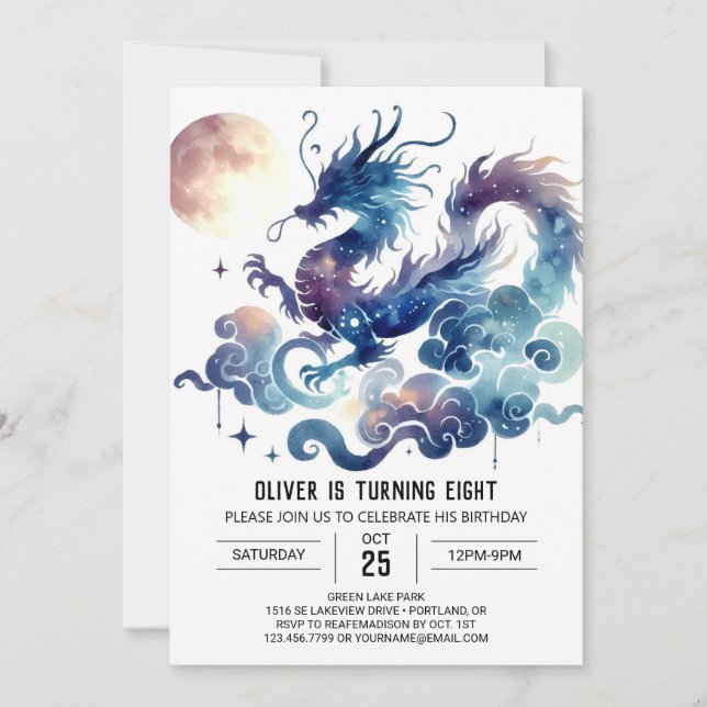 Stylish Dragon Birthday Printable Invitation (Front)
