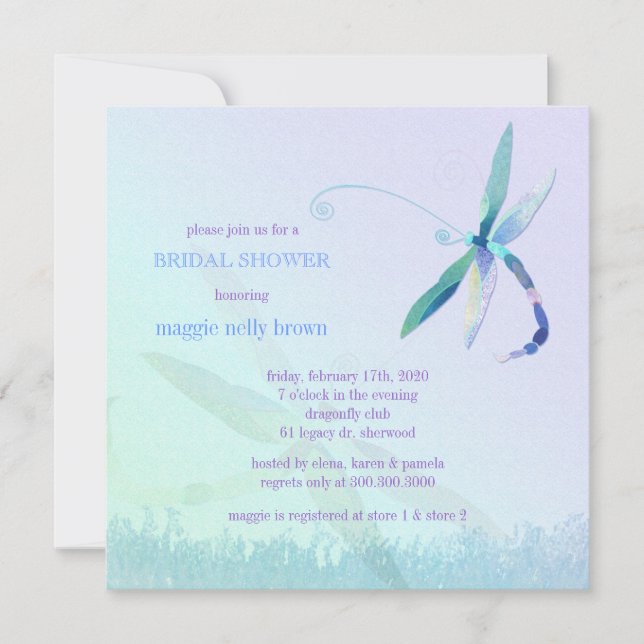 Stylish Dragonfly Blue Purple Bridal Shower Invitation (Front)