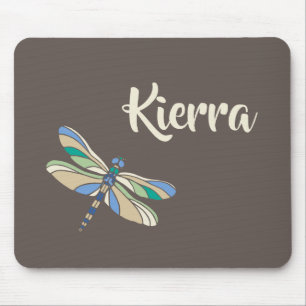 Stylish Dragonfly in Brown and Blue With Name Mouse Pad