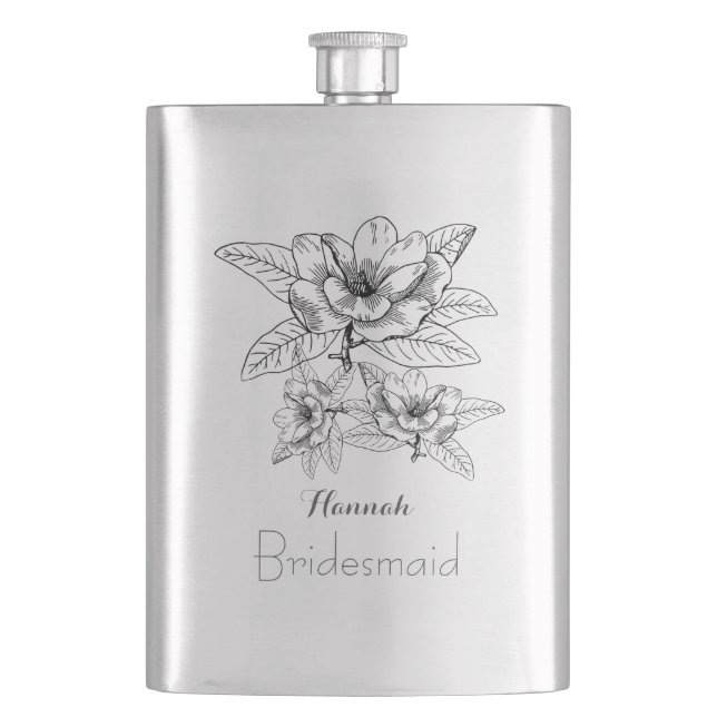 Stylish Drawn Flowers Bridesmaid Flask (Front)