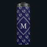 Stylish DREIDEL Monogram Blue Gray Thermal Tumbler<br><div class="desc">Stylish midnight navy blue and gray TRAVEL MUG with all over gray DREIDEL print against a midnight blue background. There is a customizable monogram at the centre,  so you can personalize with your own. Other versions available in the HANUKKAH Collection by Berean Designs.</div>