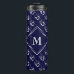 Stylish DREIDEL Monogram Blue Gray Thermal Tumbler<br><div class="desc">Stylish midnight navy blue and gray TRAVEL MUG with all over gray DREIDEL print against a midnight blue background. There is a customizable monogram at the centre,  so you can personalize with your own. Other versions available in the HANUKKAH Collection by Berean Designs.</div>