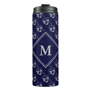 Stylish DREIDEL Monogram Blue Gray Thermal Tumbler