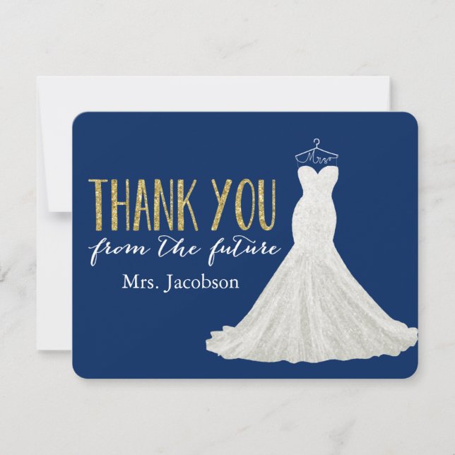 Stylish Dress Navy and Gold | Thank You Card (Front)