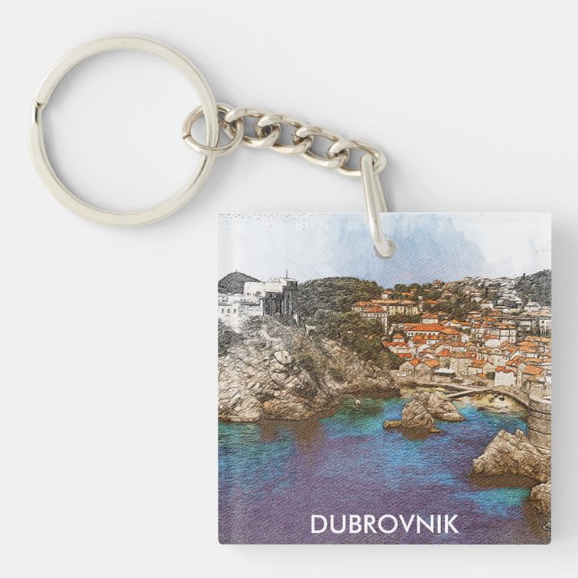 Stylish Dubrovnik Croatia Travel Coastal View Keychain (Front)