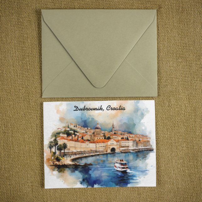 Stylish Dubrovnik Croatia Watercolor Painting Postcard (Dubrovnik Croatia Watercolor Painting Postcard)
