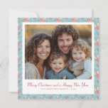 Stylish Duck Egg Blue and Pink Holly Photo  Holiday Card