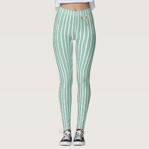 Stylish Duck Egg Blue Striped Watercolor Daisy Leggings