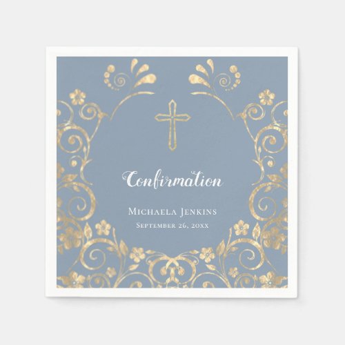 Stylish Dusty Blue and Gold  Confirmation  Napkins