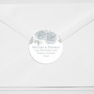 Stylish Dusty Blue Floral Simple Return Address Classic Round Sticker