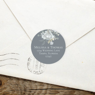 Stylish Dusty Blue Floral Simple Return Address Classic Round Sticker