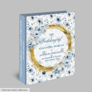 Stylish Dusty Blue Glitter Oval Wedding Memory 3 Ring Binder