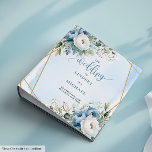 Stylish Dusty Blue Gold Frame Greenery Wedding 3 Ring Binder