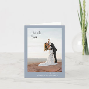 Stylish Dusty Blue Modern Wedding Letterpress Thank You Card