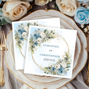 Stylish Dusty Blue Roses Wedding Napkins