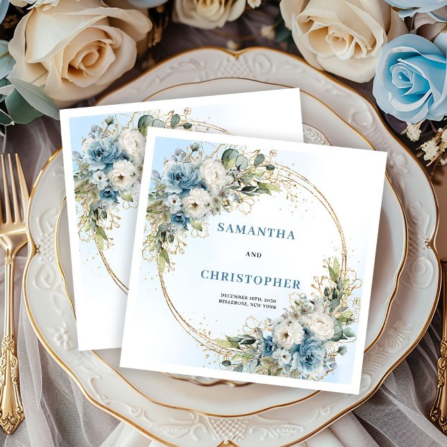 Stylish Dusty Blue Roses Wedding Napkins (Stylish Dusty Blue Roses Wedding Napkins)