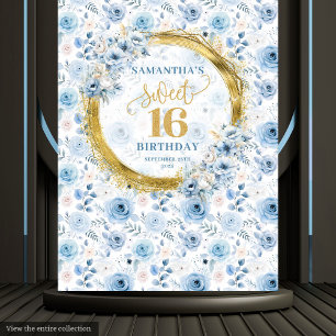 Stylish Dusty Blue Sweet 16 Gold Glitter Party  Tapestry