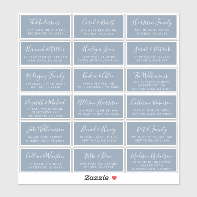 Stylish Dusty Blue Wedding Guest Address Sticker (Sheet)