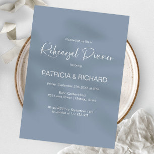 Stylish Dusty Blue Wedding Rehearsal Dinner Invitation