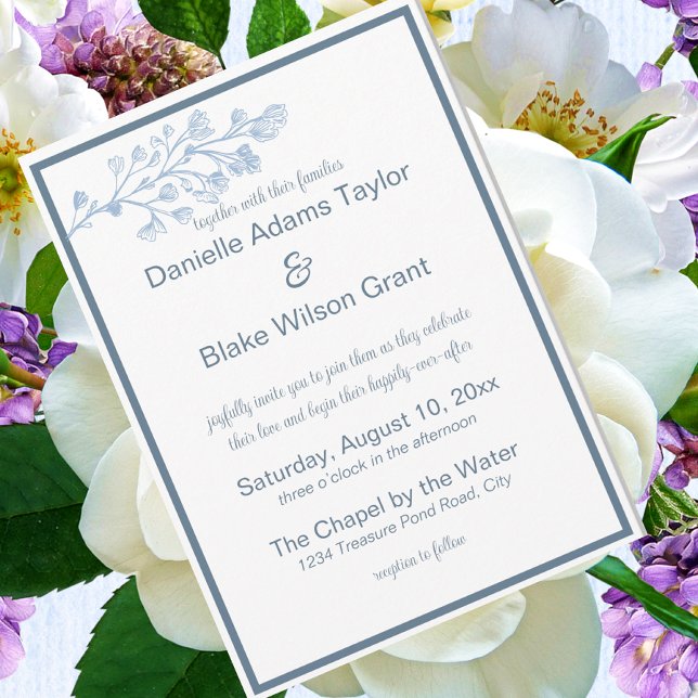 Stylish Dusty Blue & White Modern Photo Wedding Invitation (Creator Uploaded)