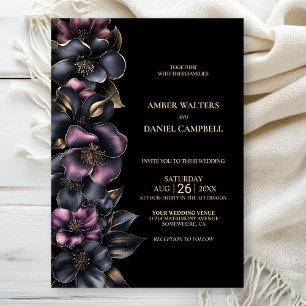 Stylish Dusty Pink and Grey Floral Wedding Invitation