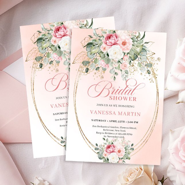 Stylish Dusty Pink Eucalyptus Bridal Shower Invite (Stylish Dusty Pink Eucalyptus Bridal Shower Invite)