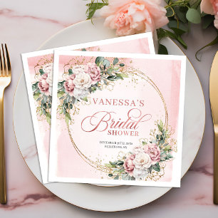 Stylish dusty pink floral greenery bridal shower  paper dinner napkins