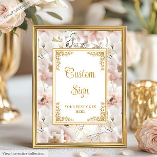 Stylish dusty pink flowers and gold elegant custom poster