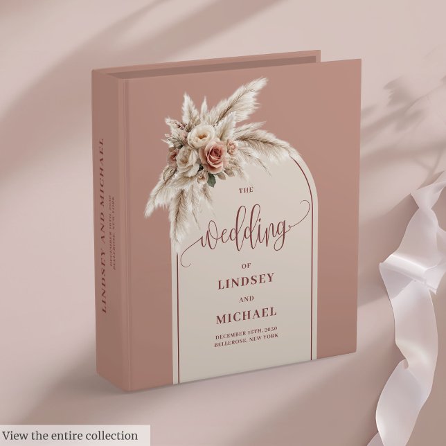 Stylish Dusty Pink Pampas Arch Boho Memory Album 3 Ring Binder (Romantic Dusty Pink Pampas Floral Memory Album 3 ring binder)