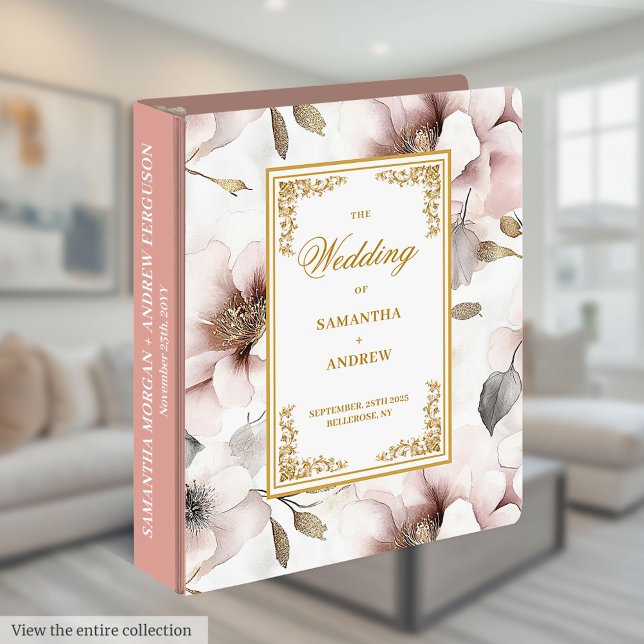 Stylish dusty pink watercolor wedding ring binder (Stylish dusty pink watercolor wedding ring binder)