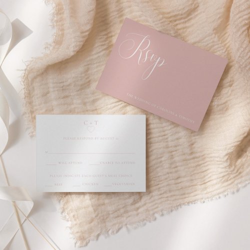 Stylish Dusty Pink Wedding Meal Choice RSVP Card