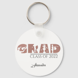 Stylish Dusty Rose Custom Text Dancing Graduation Keychain