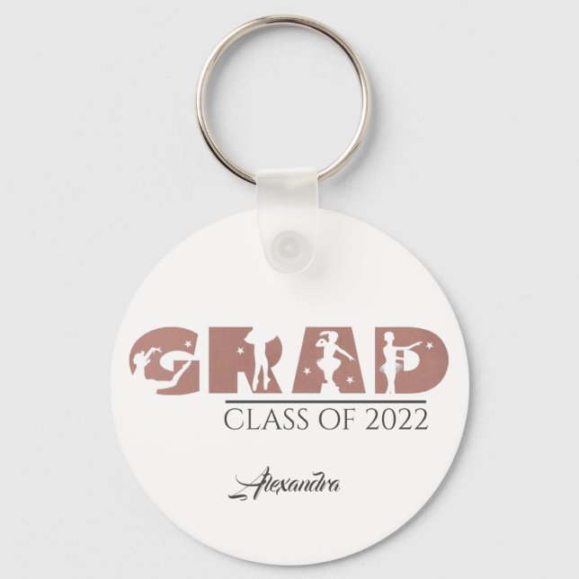 Stylish Dusty Rose Custom Text Dancing Graduation Keychain (Front)