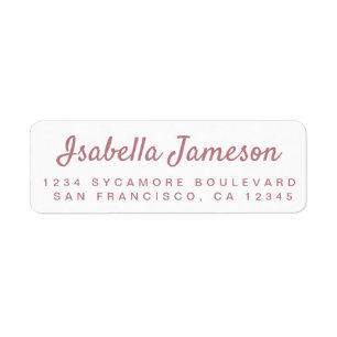 Stylish Dusty Rose Script White Return Address Label